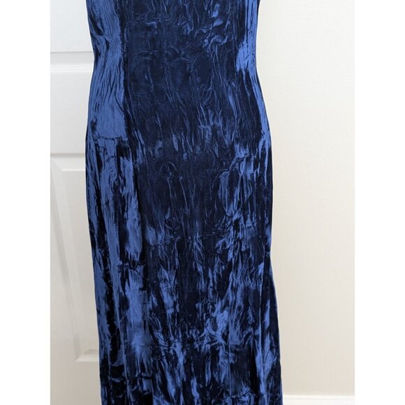 Vtg Betsy Johnson 80s Punk Label Blue Crushed Velvet Backless Midi Dress M Fairy - Picture 3 of 11